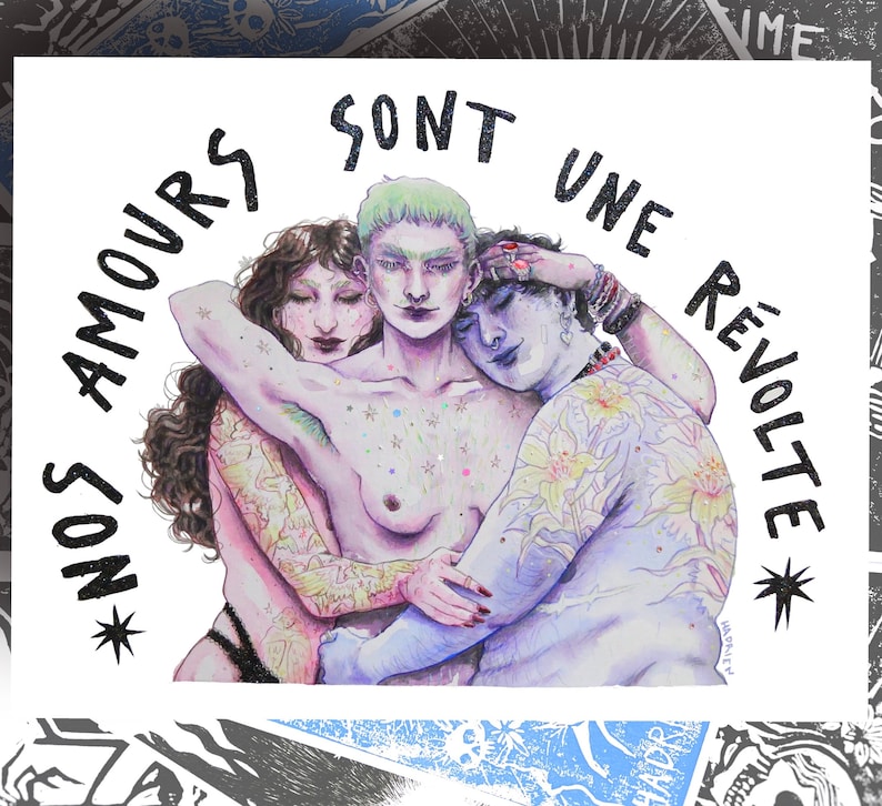 Illustration Nos Amours sont des Révoltes polyamour Pride lgbtqia Trans love Aquarelle queer féministe image 8