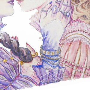 Watercolor "The Two Lovers" - Artprint reproduction A5 A4 A3 - Queer Pirate Art / LGBTQIA+ illustration - Feminist drawing - Lesbian love image 3