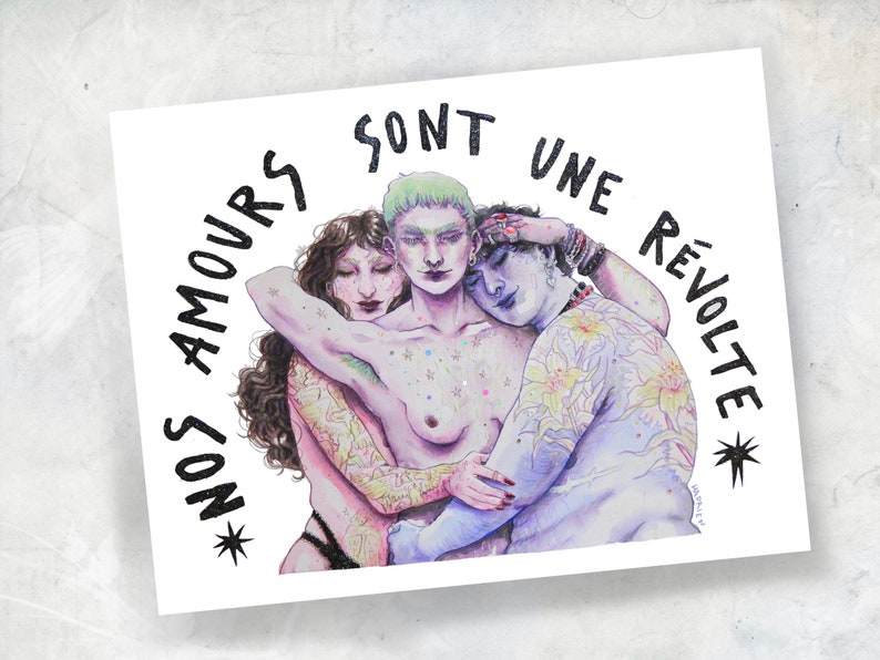 Illustration Nos Amours sont des Révoltes polyamour Pride lgbtqia Trans love Aquarelle queer féministe image 6