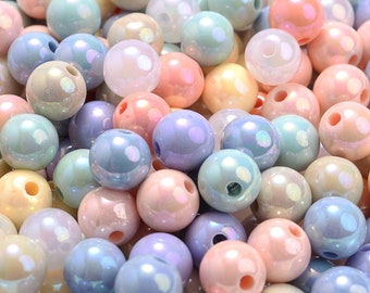 100pcs 8mm Plating Acrylic Candy Color Beads Round Beads Pearl