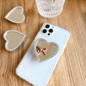 Mirror Flower Heart Round Phone Grip Holder Foldable Stand Griptok for the Back of Phone