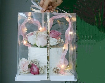 Clear Cake Gift Box with Ribbon: Wedding, Birthday, Holiday (Set of 2)