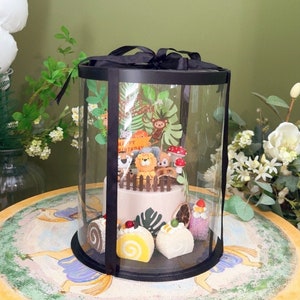 2 Sets Round Tall Clear Cake Boxes 10.4’’D by 13’’H,Transparent Gift Boxes with Ribbon,for Valentine’s Day,Birthday,Wedding,White,Black