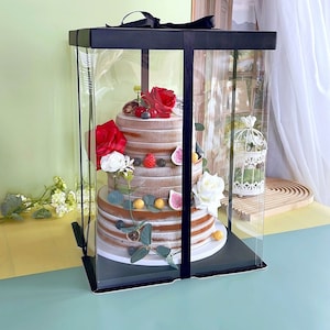 5 Sets 4 Tier Extra Tall 12.5&#39;&#39;Lx 12.5&#39;&#39;Wx 18.6&#39;&#39;H Clear Cake/Gift Boxes,For Birthday,Wedding,Anniversary,Holiday Party And Any Occasion