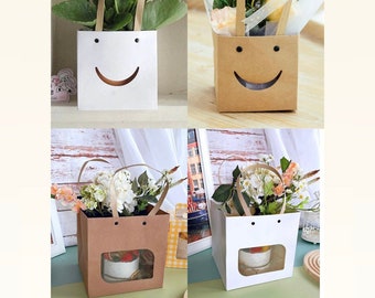 4 Pcs Cardboard Shopping Bags with Clear Window,8 inch Premium Shopping Bags in 4 different designs,for Christmas,Birthday,Holiday Packaging