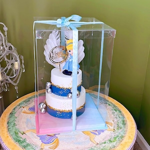 2sets 4tier Extra Tall 12&#39;&#39;Lx 12&#39;&#39;Wx17.8&#39;&#39;H Clear Cake/Gift Boxes with Ribbon(Random Color)Transparent lid Box for Birthday,Wedding,Holiday