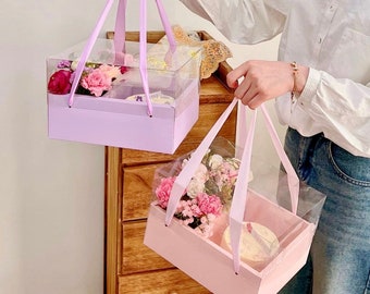 5 juegos de cajas para tartas con flores y 5 cajas pequeñas transparentes para tartas, caja de regalo con asas y tapa transparente, para el Día de la Madre, cumpleaños, bodas y Navidad.
