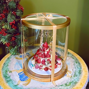 5 sets 12’’D by 14’’ Extra Tall Clear Gold Round Cake/Gift Boxes with Ribbon(Random Color)for Birthday,Wedding Baby Shower,Holiday packaging