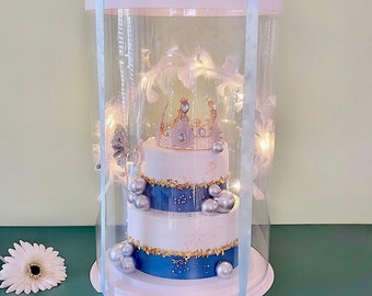 Caja alta transparente para pasteles, expositor de pasteles de varios niveles (30,5 cm de diámetro x 45 cm de alto)