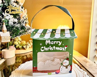 10 Christmas Cookie Boxes with Clear Window & Handle