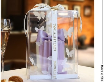 Cajas de regalo transparentes para tartas con cinta: 10 juegos (8,5 x 8,5 x 9,5 pulgadas)