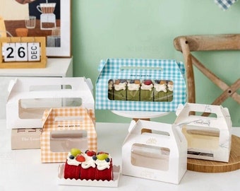 Cajas para panadería con ventana y asa: cajas para pasteles, repostería y galletas (paquete de 10)