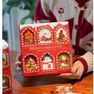 10 Sets Christmas Bakery Treat Boxes,New Year Gift Box with Window,Each Set of Box Includes 6 Small Boxes,for Cookies Pastry Chocolate Candy