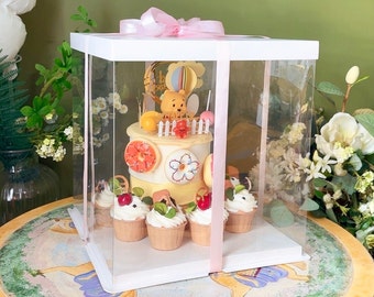 Cajas altas transparentes para tartas (2 juegos): 12,5 x 12,5 x 13,7 pulgadas con cinta