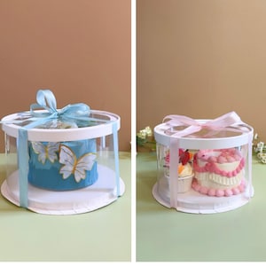 5 Sets Round Tall Clear Cake Boxes,Transparent Gift Boxes with Ribbon,for Valentine’s Day,Birthday,Wedding,Mother’s Day Gifts,8 Inch/10 Inch
