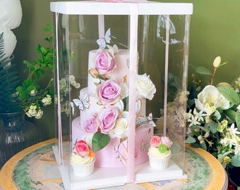 2 Sets Extra Tall Clear Cake Boxes,12.5’’x 12.5’’x 18.6’’Large Transparent Boxes,Display Container for Tiered Cakes,Wedding,Birthday Parties