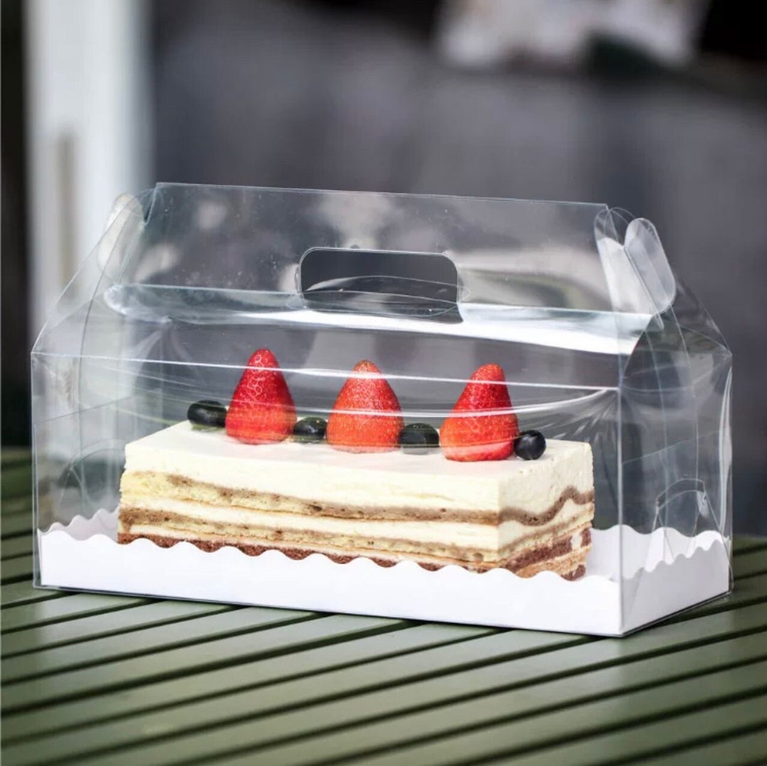 5 Sets Clear Bakery Boxesswiss Roll Cake Box With Handle & White