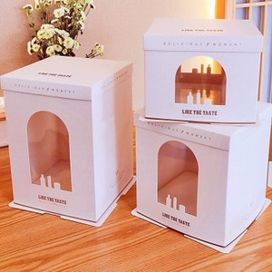 10 Sets Tall Clear Cake Boxes with Window,Gorgeous Tiered Cake Boxes for Valentine’s Day,Birthday,Wedding,Cakes and Gifts Packaging,3 Sizes