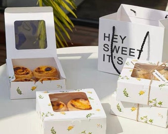 10 PCs Bakery Boxes with Window / Pastry Boxes / Cookie Boxes / Dessert Boxes / Donut Boxes / Bakery Take Out Containers,5.5’’x 5.5’’x 2’’