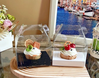 Clear Cupcake Boxes: Single Cupcake Container with Insert,10 Pcs,Black White