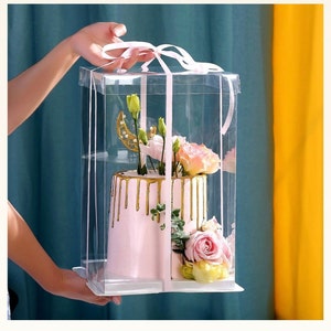 5 sets 4 tier 12''Lx 12''W x 17.8‘’H Extra Tall Clear Cake/Gift Boxes with Clear Lids,for Wedding,Birthday,Anniversary,Holiday,Any Occasion