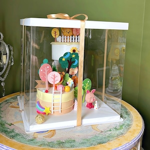5 Sets Extra Large 14&#39;&#39;Lx 14&#39;&#39;Wx 14.5&#39;&#39;H Clear Tall Cake/Gift Boxes With Ribbon,Display Box For Birthday,Wedding,Holiday Party,Any Occasion