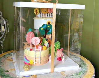 5 Sets Extra Large Tall Clear Cake Boxes,14’’L x 14’’W x 14.5’’H,Transparent Cake Gift Boxes,Display Container for Tiered Cakes,2 Styles