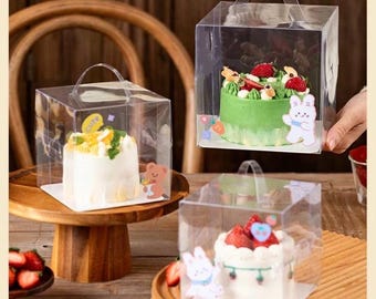 5 cajas transparentes para tartas con asa: para cupcakes, macarrones y pasteles