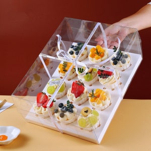 10 Sets 12 Holes Clear Cupcake/Muffin Boxes with Ribbon,Transparent Cupcake Container with White Insert for Christmas,Birthday,Holiday Party