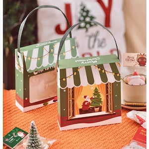 5 PCs Christmas Cookie Boxes with Clear Window and Handle /Christmas Gifts Box /Christmas Pastry Box/Christmas Handmade Treats Packaging