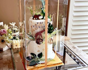 Tall Clear Cake Box (5 Sets): 4-Tier Display with Ribbon