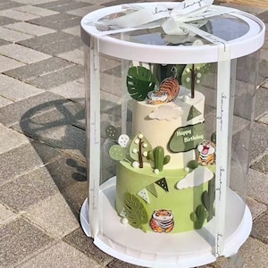 2 Sets 12’’D by 14’’H Extra Tall Clear Round Cake/Gift Boxes with Ribbon(Random Color)Transparent Box for Birthday,Christmas,Wedding Party