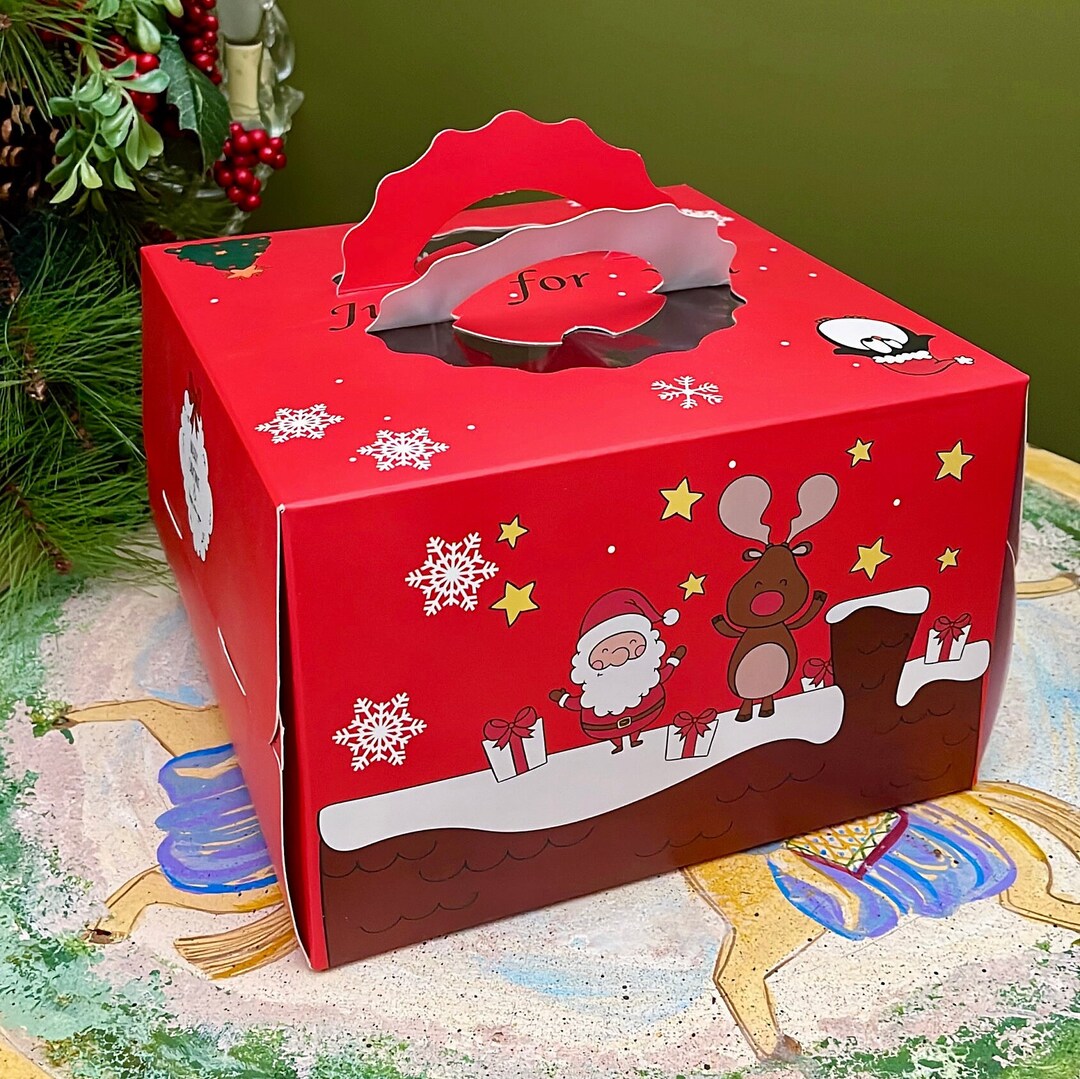 2 Sets Christmas Holiday Cardboard Cake Boxes With Square Cake Boards