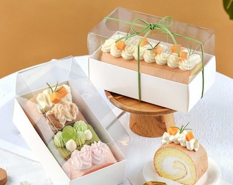 Clear Bakery Boxes with Lids: Mini Cake, Swiss Roll, Macaron Display (5 Sets)