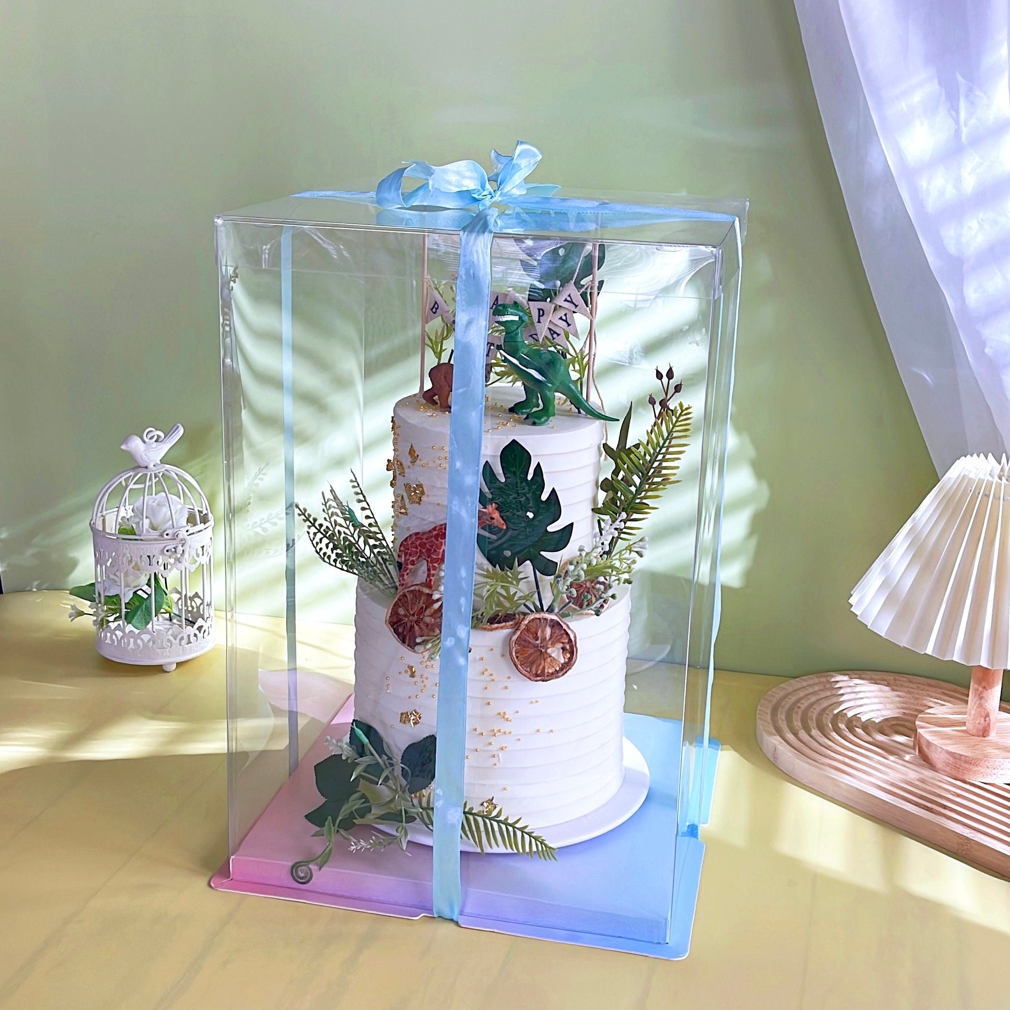 Clear Gift Box Extra Tall Crystal Wall Cake Display Box - 34cm Height ...