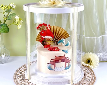 5 Clear Round Cake Boxes: 10.4"D x 13"H, Party Favor Display