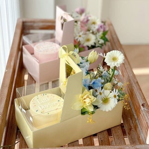 5 Sets Cake Flower Gift Boxes with 5 Pcs Small Clear Cake Boxes,for Valentine's Day,Mother’s Day,Wedding,Birthday,Anniversary,Holiday Party