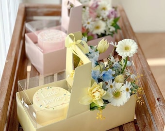 5 Sets Cake Flower Gift Boxes with 5 Pcs Small Clear Cake Boxes,for Mother’s Day,Valentine's Day,Wedding,Birthday,Anniversary,Christmas