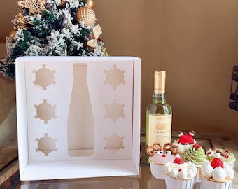 10 Sets Bento Cupcakes and Bottle Boxes with Clear Lid,Hold 6 Cupcakes and 1 Bottle,Display Gift Box for Birthday,Thanksgiving,Christmas