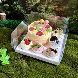 5 Sets Clear Bento Boxes,Transparent Cake and Cupcakes Boxes,Hold 1 Cake and 5 Cupcakes,For Birthday,Valentines Day,Wedding,Holiday Party