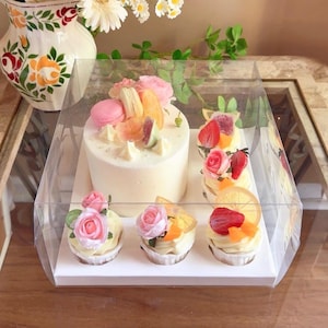 2 Sets Clear Bento Boxes,Transparent Cake and Cupcakes Boxes,Hold 1 Cake and 5 Cupcakes,For Birthday,Valentines Day,Mother’s Day,Holidays