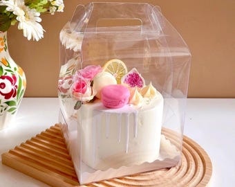 10 cajas transparentes para pasteles con asa: Exhibición de postres de cumpleaños (8/6.3 pulgadas)