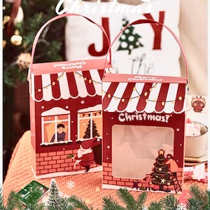 10 PCs Christmas Gift Boxes with Clear Window and Handle / Christmas Cookie Box / Christmas Pastry Box/ Christmas Handmade Treats Packaging