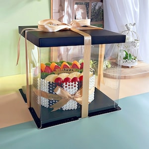 5 Sets 2 Tier 10.2&#39;L&#39;x10.2&#39;&#39;Wx 9.8&#39;&#39;H Clear Tall Cake/Gift Boxes With Ribbon(Random Color),For Birthday,Wedding,Anniversary,Holiday Party