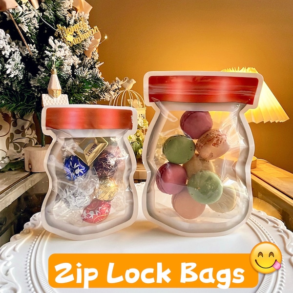 20 Pcs Reusable Mason Jar Zip Lock Bags,Cute Plastic Mason Bottle Shape Storage Bags,Portable Mason Jar Stand-Up Leakproof Food Saver Bags