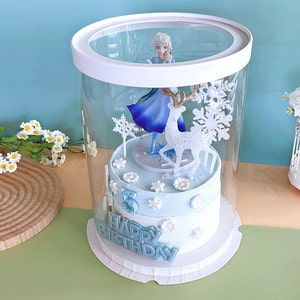 5 sets Round Clear Cake/Gift Boxes With Window,8.6’’D by 12’’H Transparent Box With Free Ribbon For Birthday,Wedding,Holiday Party packaging