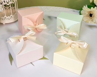 20 Pastel Party Favor Boxes with Beige Ribbon: Wedding, Shower, Birthday