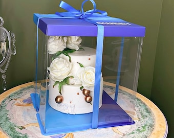 Caja alta transparente para pastel (juego de 2): 30,5 x 30,5 x 34,5 cm, ideal para exhibir recuerdos de fiesta