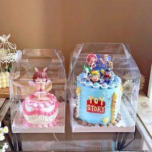 5 Sets Clear Cake Boxes with Handle and White Cake Boards-Transparent Cake Box for Cakes,Desserts,Pastry,Cookies,Macarons,Handmade Treats