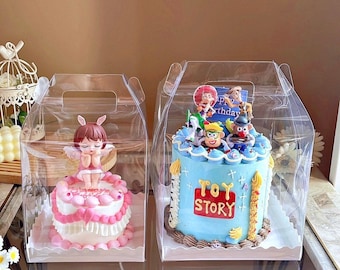 5 Sets Clear Cake Boxes with Cake Boards,Transparent Plastic Boxes,Display Container for Cakes Gifts,2 Sizes,Birthday Wedding Christmas